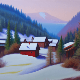 an oil painting of a snowy mountain village